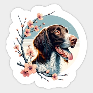 Joyful German Longhaired Pointer with Spring Cherry Blossoms Sticker